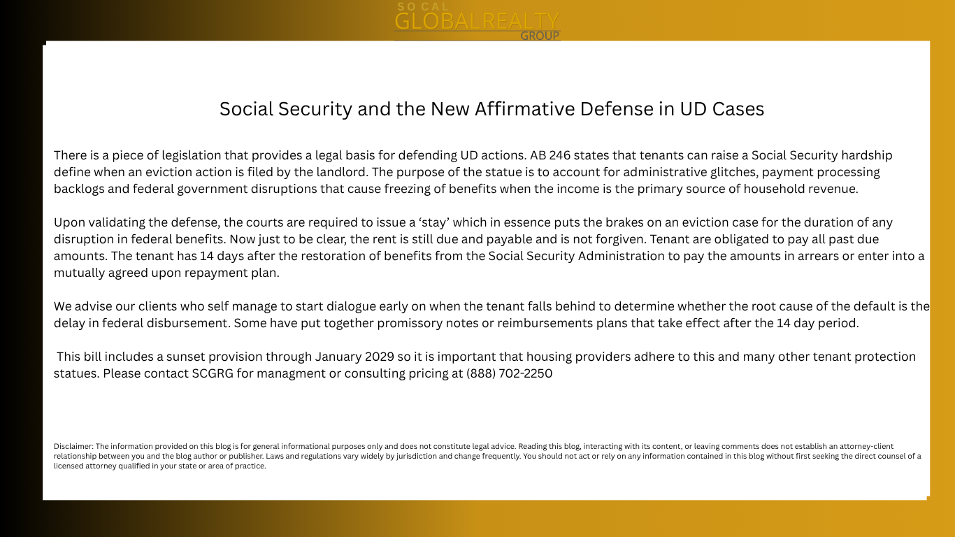 Social Security and the New Affirmative Defense in UD Cases