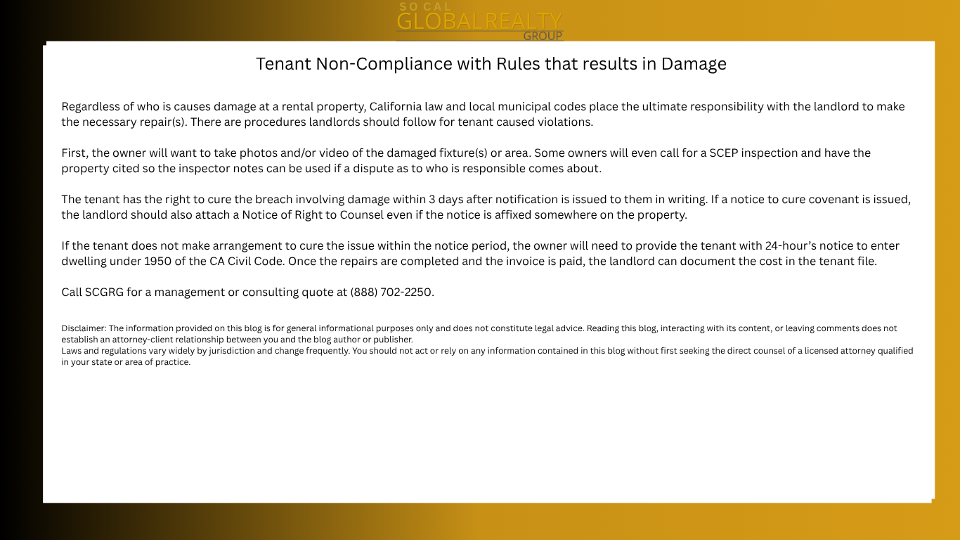 Tenant Non-Compliance with Rules That Results in Damage